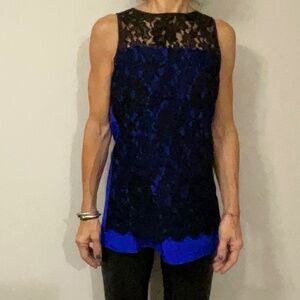 Fifteen Twenty Blue Silk & Black Lace top XSmall